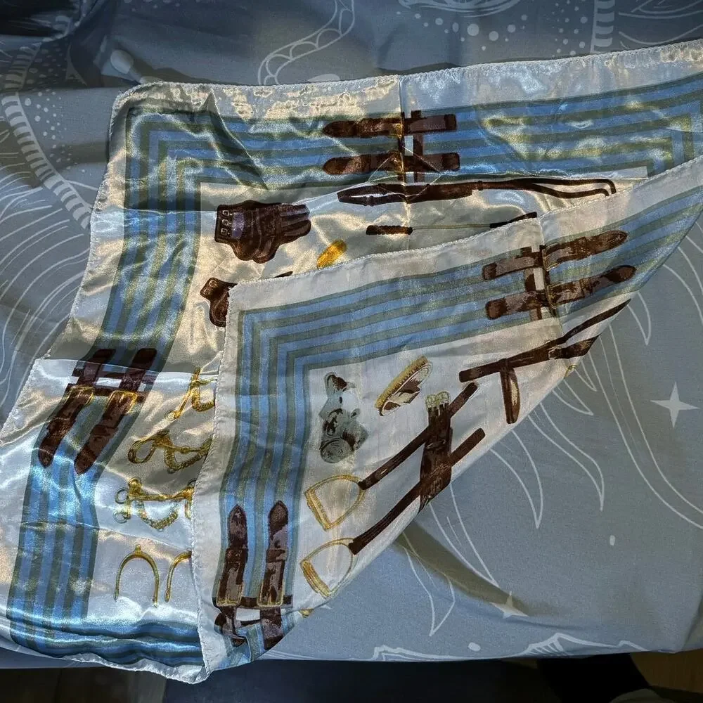 •NEW• Equestrian Horse Silk-Feel Bandana | Blue Border Hanker-chief